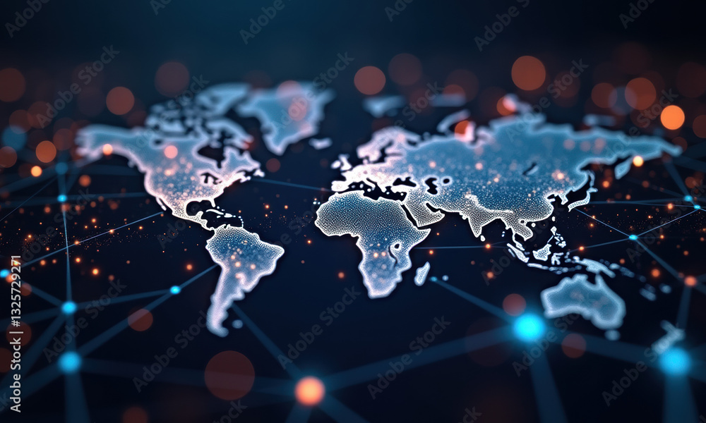Poster global network connection world map - abstract technology