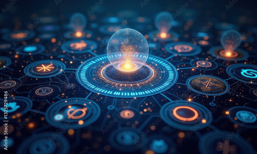 Poster global network data sphere tech concept - metaverse
