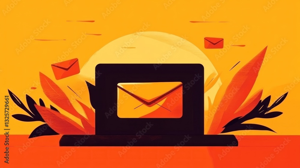 Poster an abstract image of a laptop receiving email messages