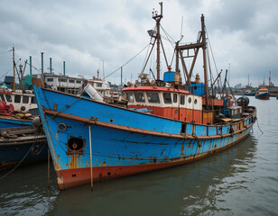 Old fishing boats in the harbor