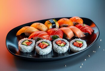 Fresh sushi platter with colorful ingredients