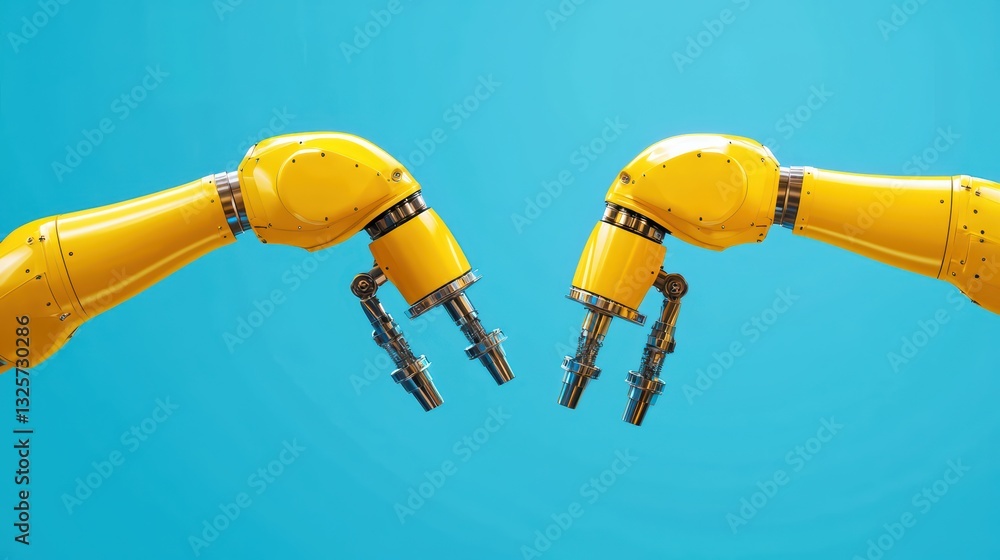 Poster automated robotic arms in robotics concept design with top view perspective and bright background