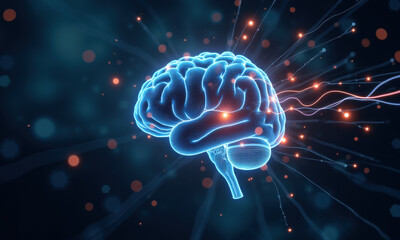 Fototapeta premium Glowing Human Brain, Neural Network, AI - AI & Artificial Intelligence