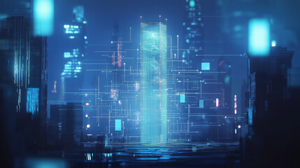 A glowing 5G wireless tower surrounded by a network of interconnected smart devices, including smartphones, tablets, and IoT sensors. 