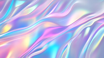 Abstract Holographic Waves with Shimmering Pastel Colors and Light Reflections