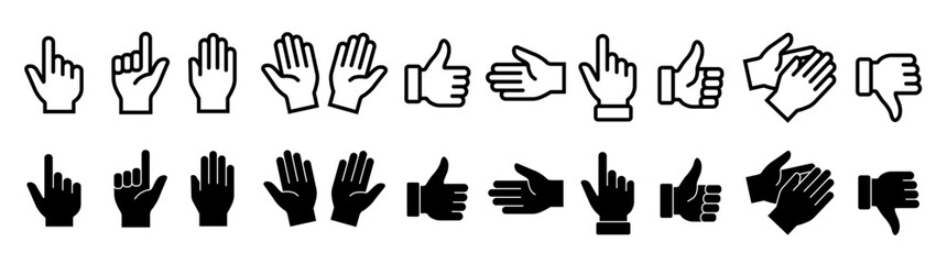 Hands icons vector. Hand line icons set . Symbols of gesture arms. Hands with different gestures and positions. Vector