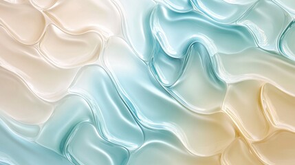 Fototapeta premium Rippled glass reflections in aquamarine and soft cream plain background