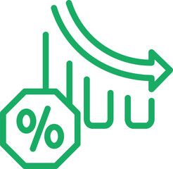 Depreciation and appreciation icon green color