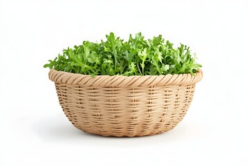 Naklejka premium Round Basket Filled with Fresh Arugula Leaves