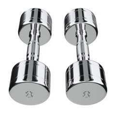 Two blank Round Dumbbells with number 8, chrome weightlifting gym equipment, isolated on white background. 3D illustration