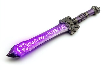 Mystic Purple Saber with Glowing Runes isolated on white