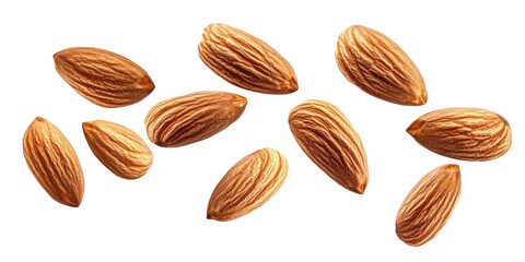 flying almonds isolated transparent background