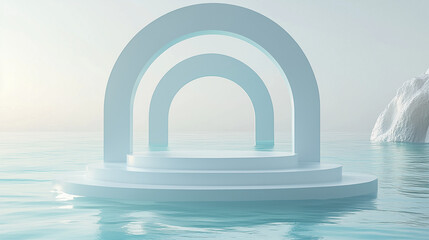 Abstract background with a colorful gradient of blue, orange, and pink, Two overlapping curved rings, a 3D rendering illustration, neon light background.holographic