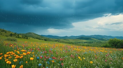 Fototapeta premium Once Barren Landscape Now Flourishing with Life and Color 