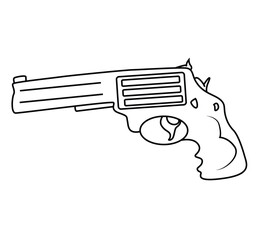 Cute cartoon hand drawn vector gun coloring page.