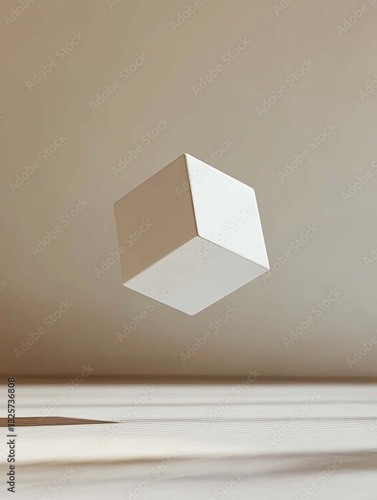 Aufkleber minimalist abstract white cube suspended in space with soft lighting