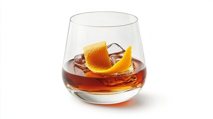 Classic Bourbon Cocktail in Elegant Glass with Orange Twist Decoration