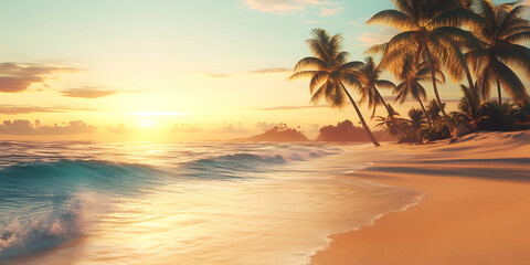 Peaceful Tropical Beach at Sunset with Gentle Waves for a Dreamy and Serene Paradise
