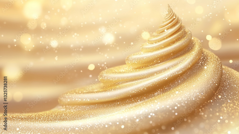 Poster golden swirl with sparkling particles in soft blurry background