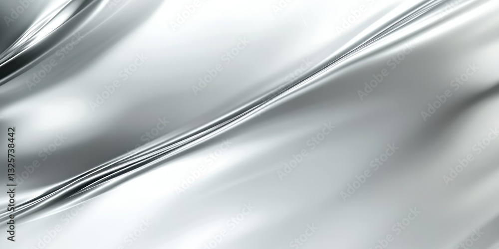 Poster flowing silver fabric: a close-up of a fluid, silver fabric with dynamic folds, capturing the subtle