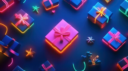 Neon Gifts, Festive Background, Holiday Sale
