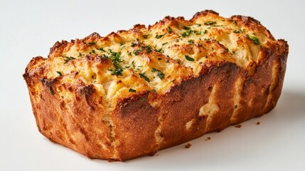 Freshly Baked Savory Bread Loaf with Herbs and Cheese on Table