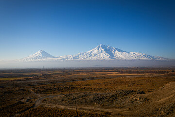 landscape with blue sky and mount Ararat