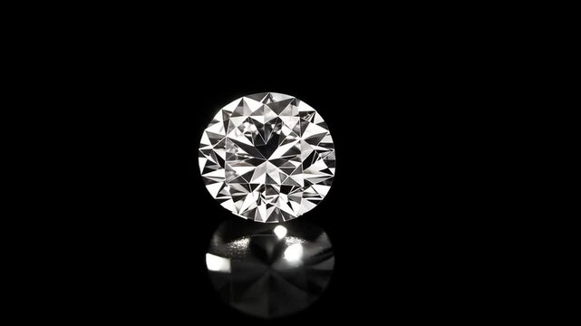 Rotating diamond sparkling under spotlight on black background