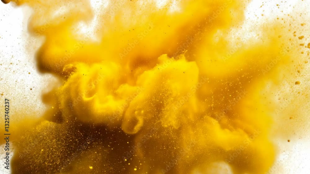Poster dynamic explosion of vibrant yellow powder creating a colorful cloud in motion