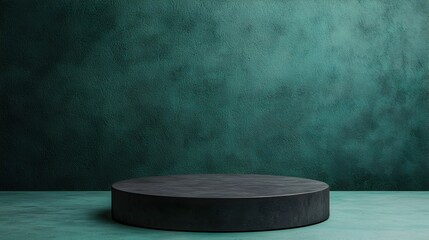 Modern Round Pedestal on Textured Green Background for Display Purposes