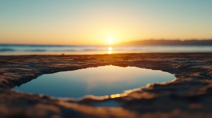 Fototapeta premium Golden hour reflections in shallow tidal pools, stunning natural mirrors