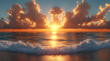 Fototapeta premium Ocean Sunset 3D Illustration