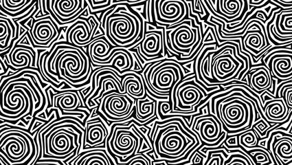 A Hypnotic Dance Of Swirling Black And White Spirals Creating A Mesmerizing, Energetic, And Abstract Textile Design With Bold Lines And A High Contrast Pattern