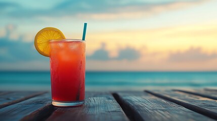 Tropical cocktails on a beach table, refreshing summer relaxation