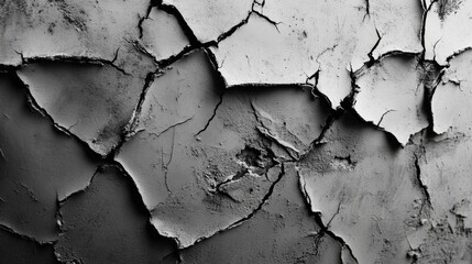Naklejka premium Detail of Cracked Gray Wall Surface with Flaking Paint and Texture