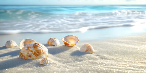 Peaceful Beach with Seashells Scattered on Soft Sand for a Tranquil Coastal Escape