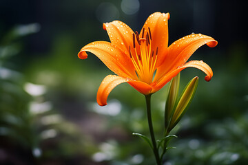 A single orange lily with a blurred background