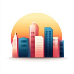 Obraz premium Modern City Skyline Silhouette at Sunset with Gradient Background