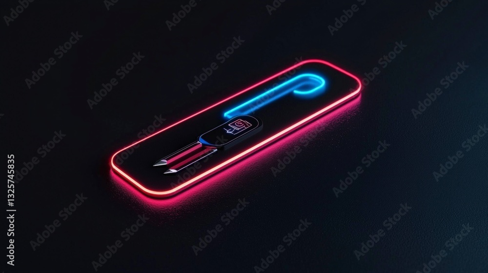 Poster sleek 3d render neon tool icon design element abstract futuristic technology