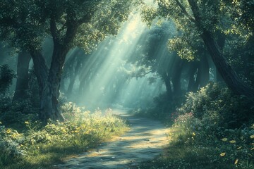 Obraz premium Sunlit Forest Path