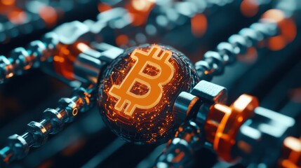 Digital Cryptocurrency Concept with Bitcoin Icon and Network Design
