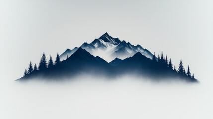 Majestic Mountains  Foggy Peaks  Silhouetted Trees  Nature Landscape