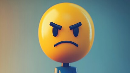 Yellow Angry Face Emoji Figure on Colorful Background with Expression