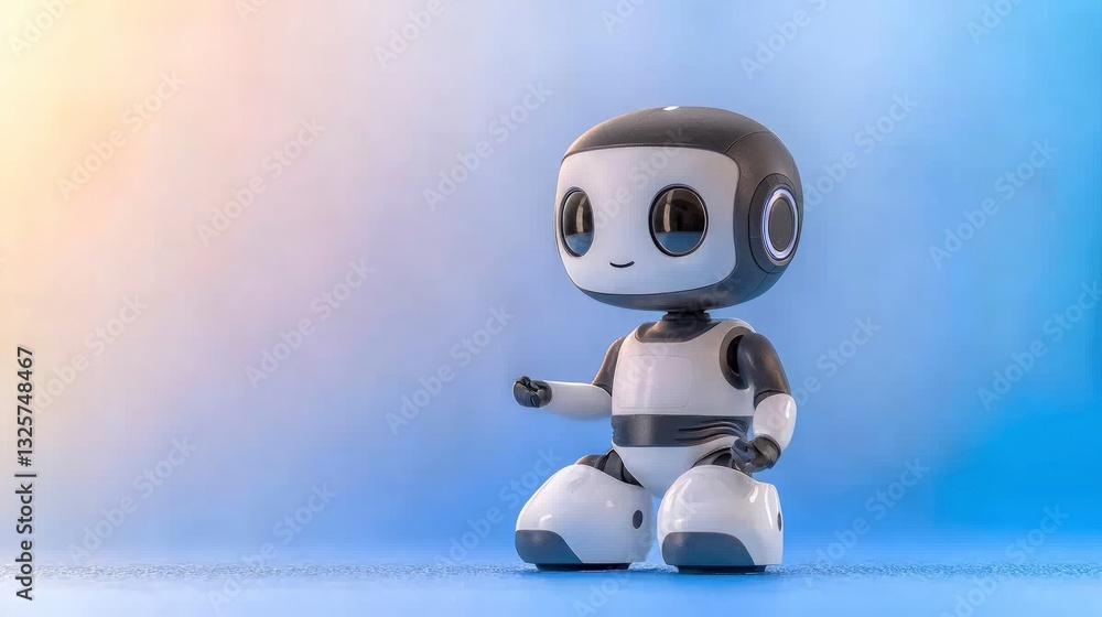 Poster friendly ai robot 3d render digital assistant blue background technology concept