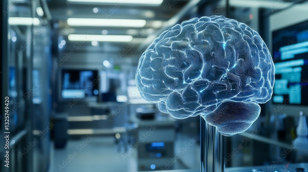 Poster futuristic digital brain concept in a high-tech laboratory setting