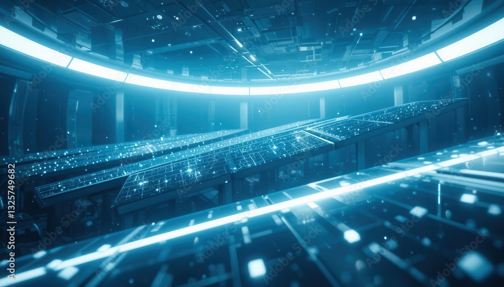 Poster exploring futuristic technology concepts in a high-tech digital environment