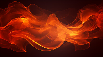 Fototapeta premium Abstract Swirls of Vibrant orange Smoke on a black background. Dark Backdrop Dense vape multicolored colors