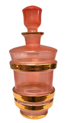 vintage decanter glass bottle with gold trim isolated on white