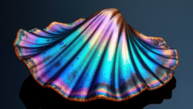 A vibrant paua shell with iridescent colors of blue, purple, and gold, showcasing its natural beauty and intricate patterns