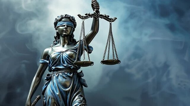 Statue der Justitia mit Waage und Schwert